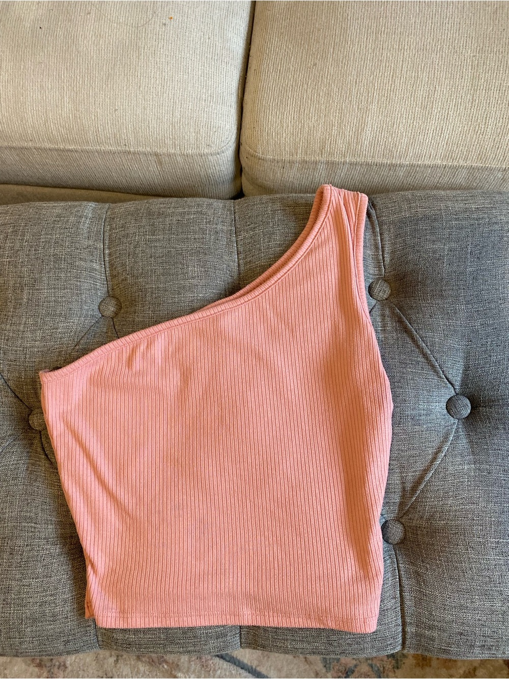 Peach Love California One-Shoulder Ribbed Coral Pink Tank top